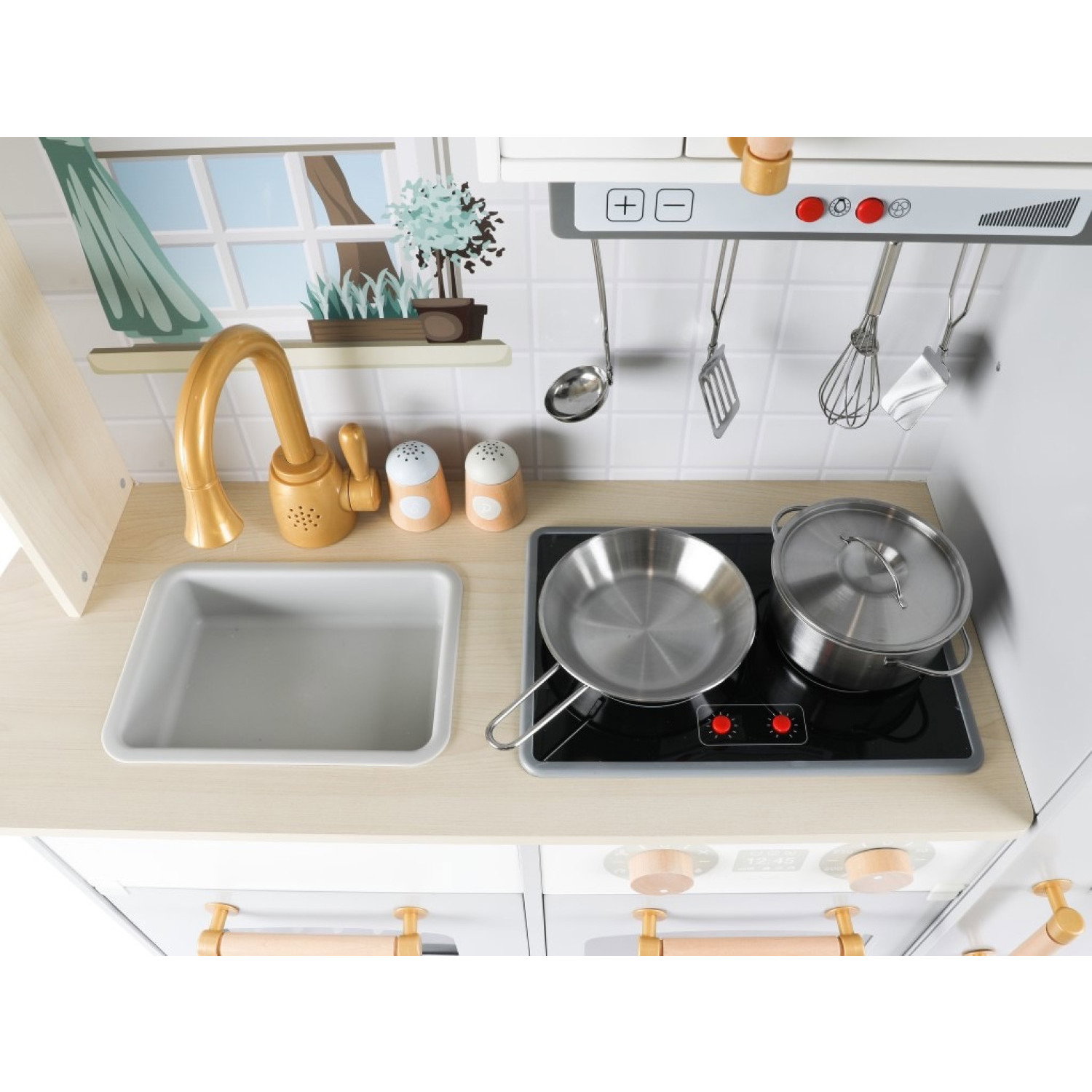 Детска дървена кухня с аксесоари Premium + комплект за готвач