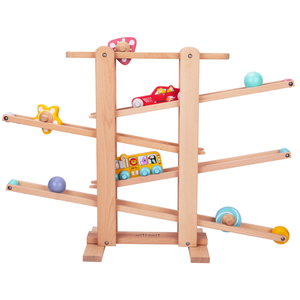 Дървена писта с топки,кола и автобус