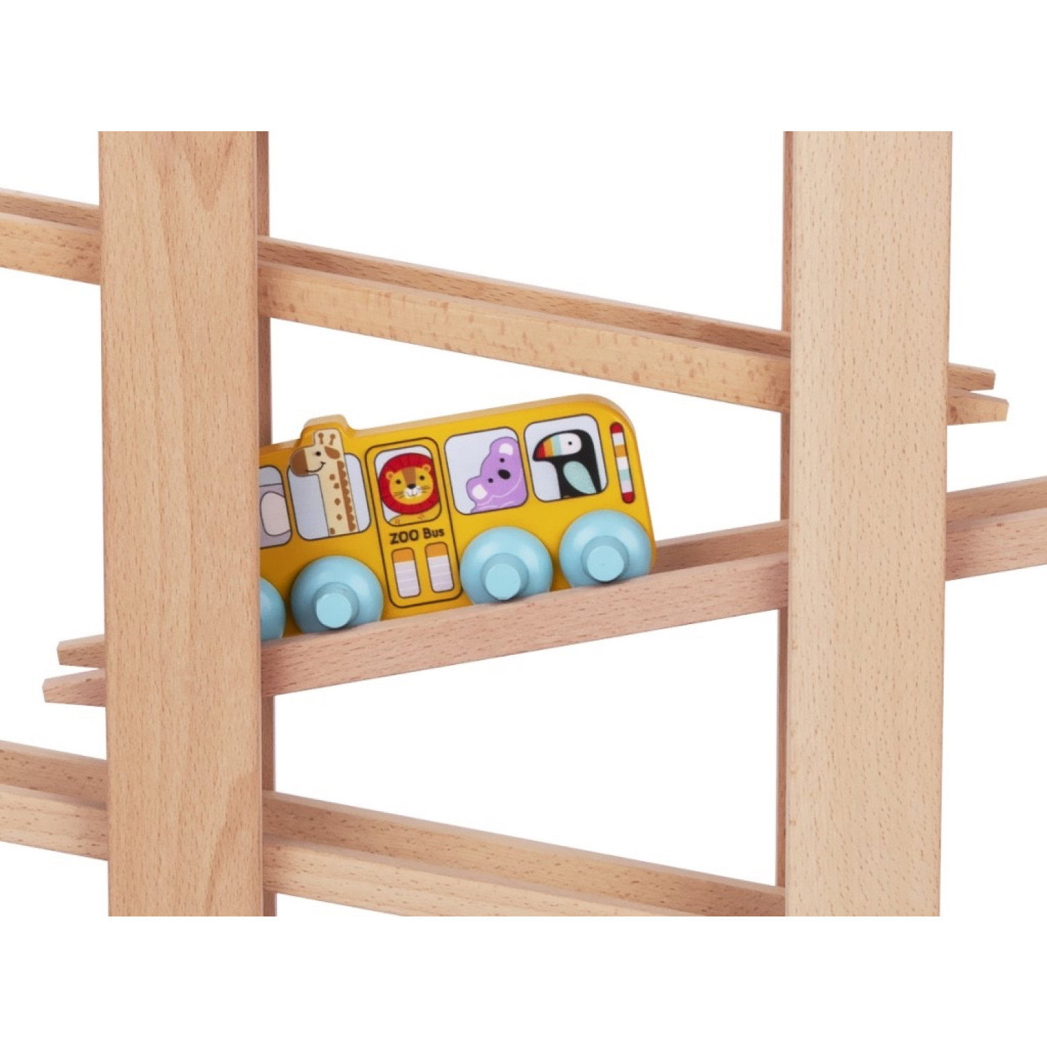 Дървена писта с топки,кола и автобус