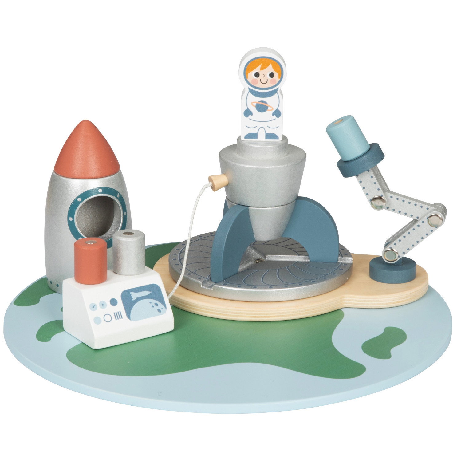 Дървена космическа площадка с ракета