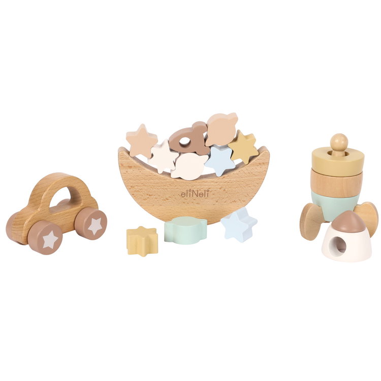 Комплект дървени играчки за баланс и редене