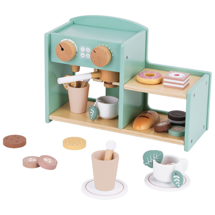 Дървена кафе машина и сладкарница