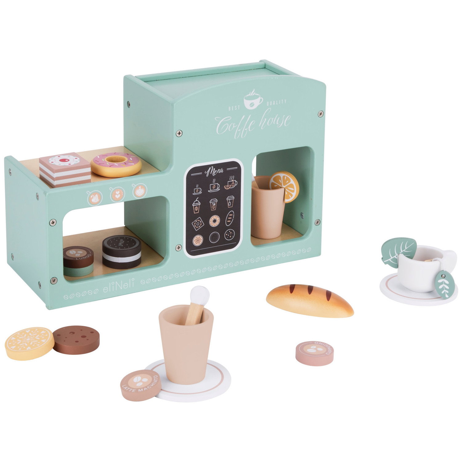 Дървена кафе машина и сладкарница