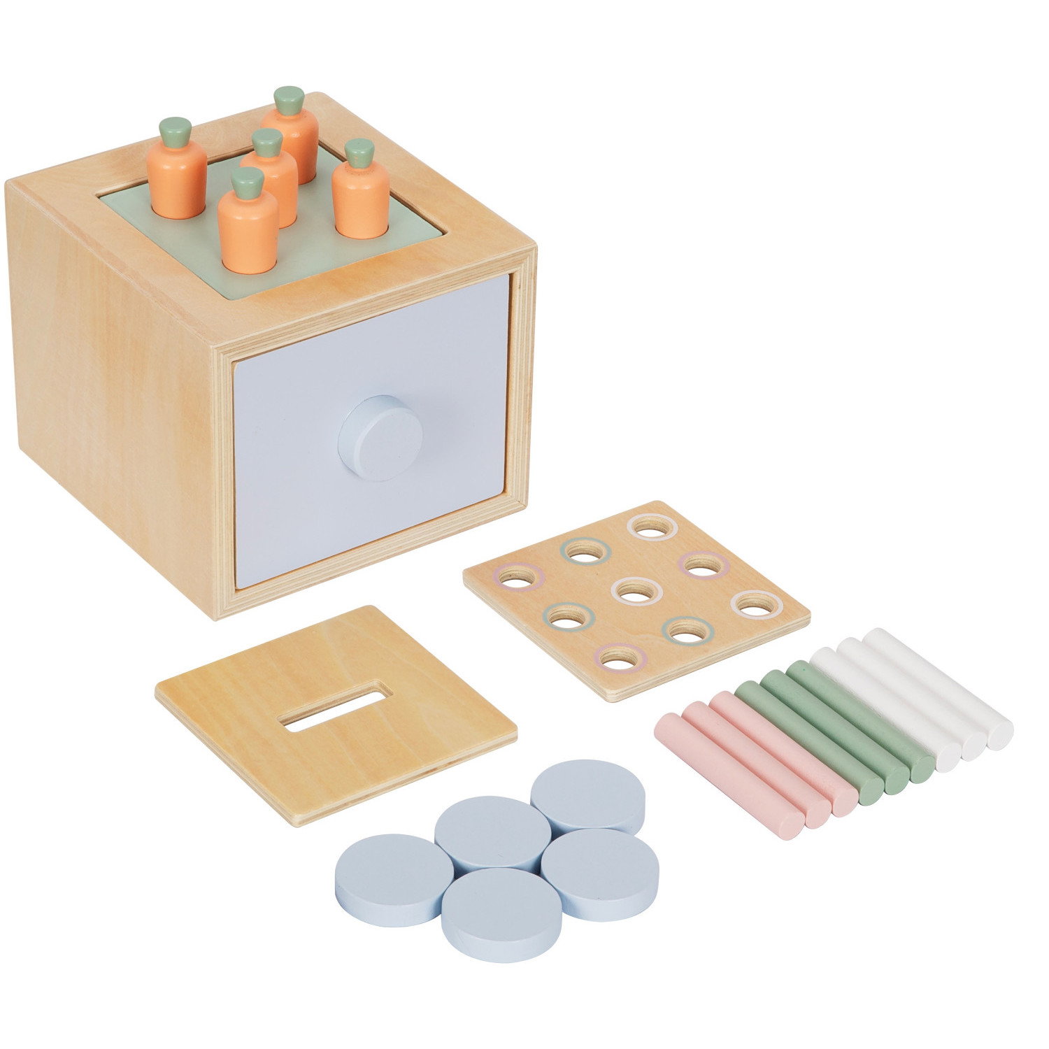 Дървена образователна кутия 3 в 1