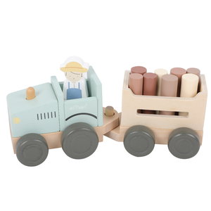 Дървен трактор с ремарке и аксесоари