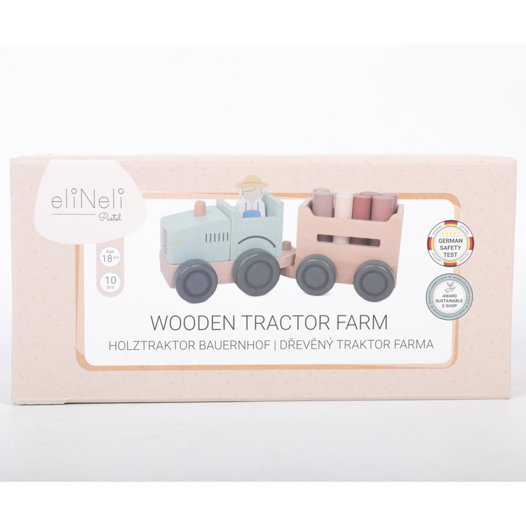 Дървен трактор с ремарке и аксесоари