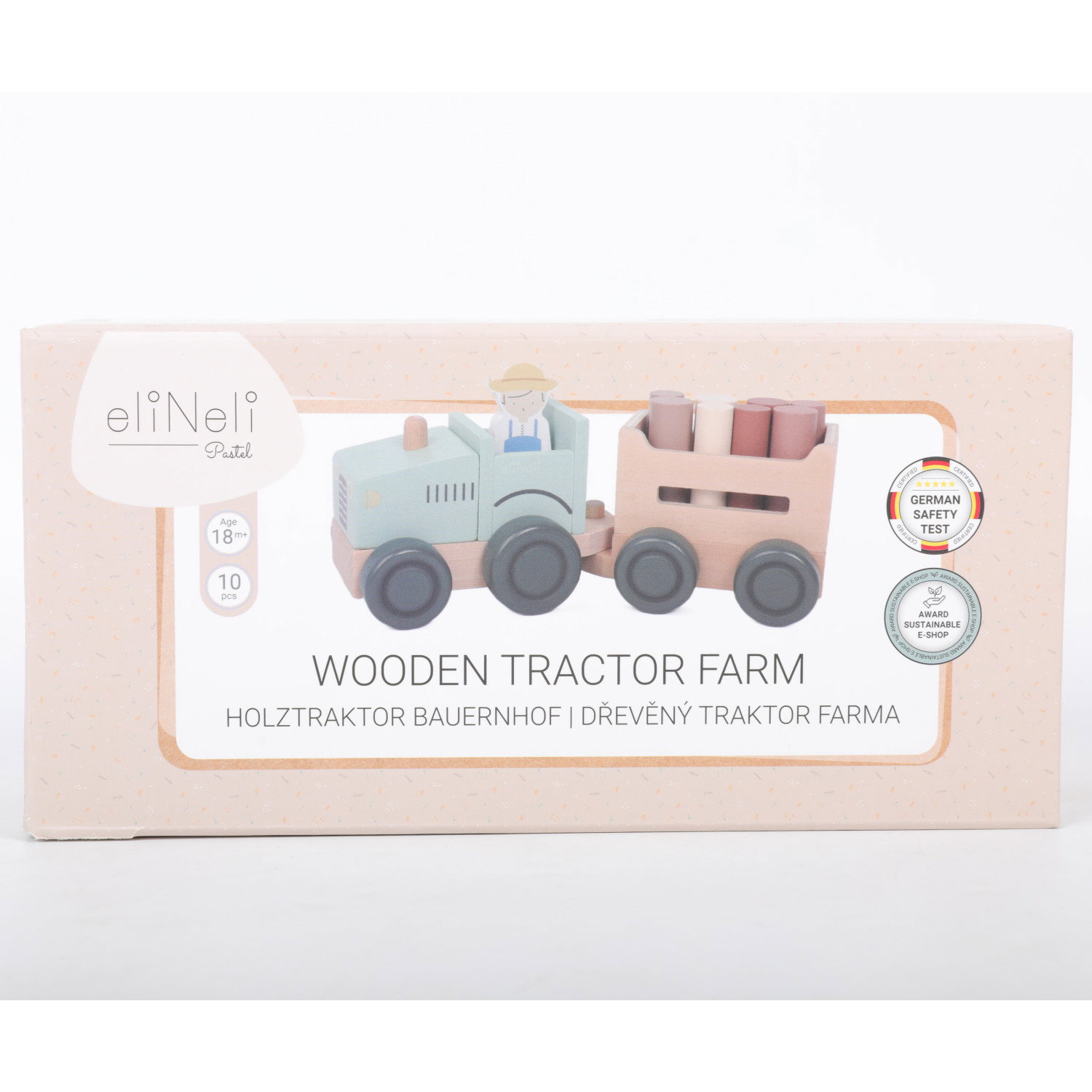 Дървен трактор с ремарке и аксесоари