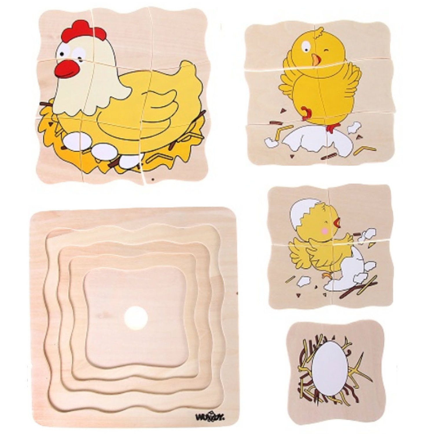 Дървен многослоен пъзел Кокошка и пиле