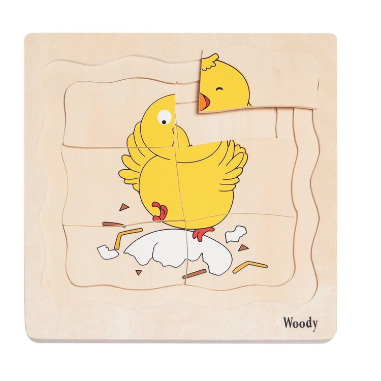 Дървен многослоен пъзел Кокошка и пиле