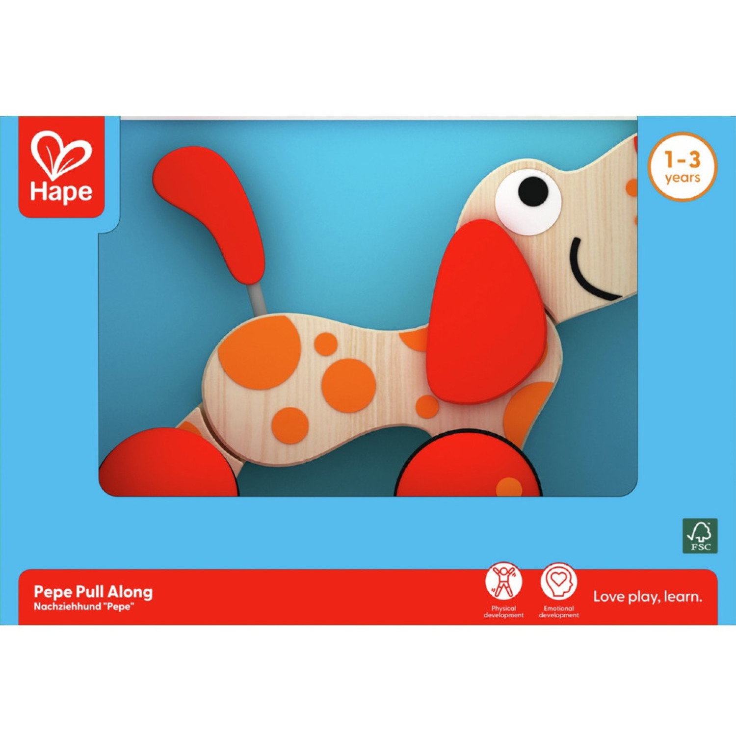 Дървена играчка за дърпане кученцето Пепе, Hape
