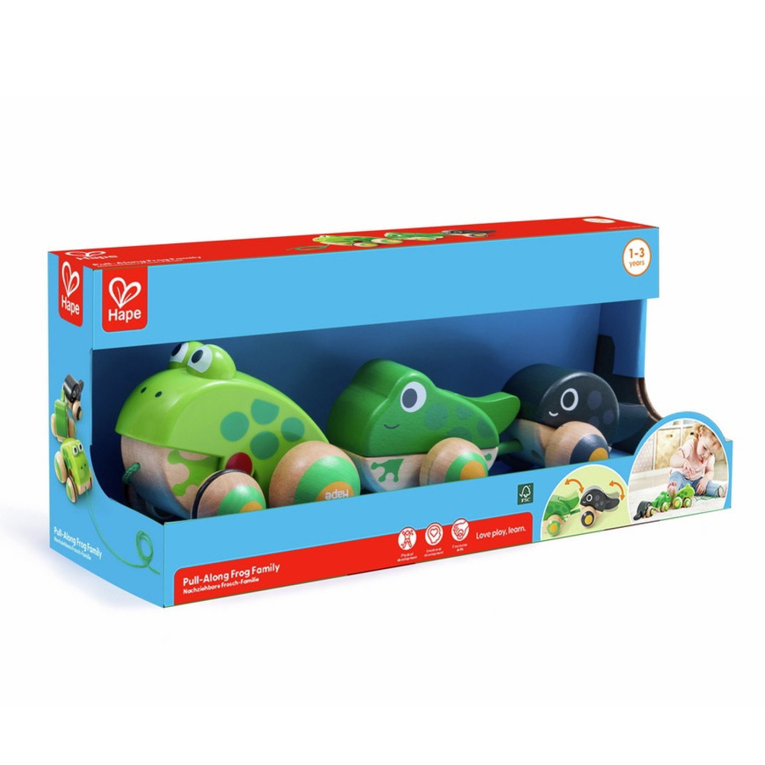 Дървена играчка за дърпане Семейство Жабки, Hape
