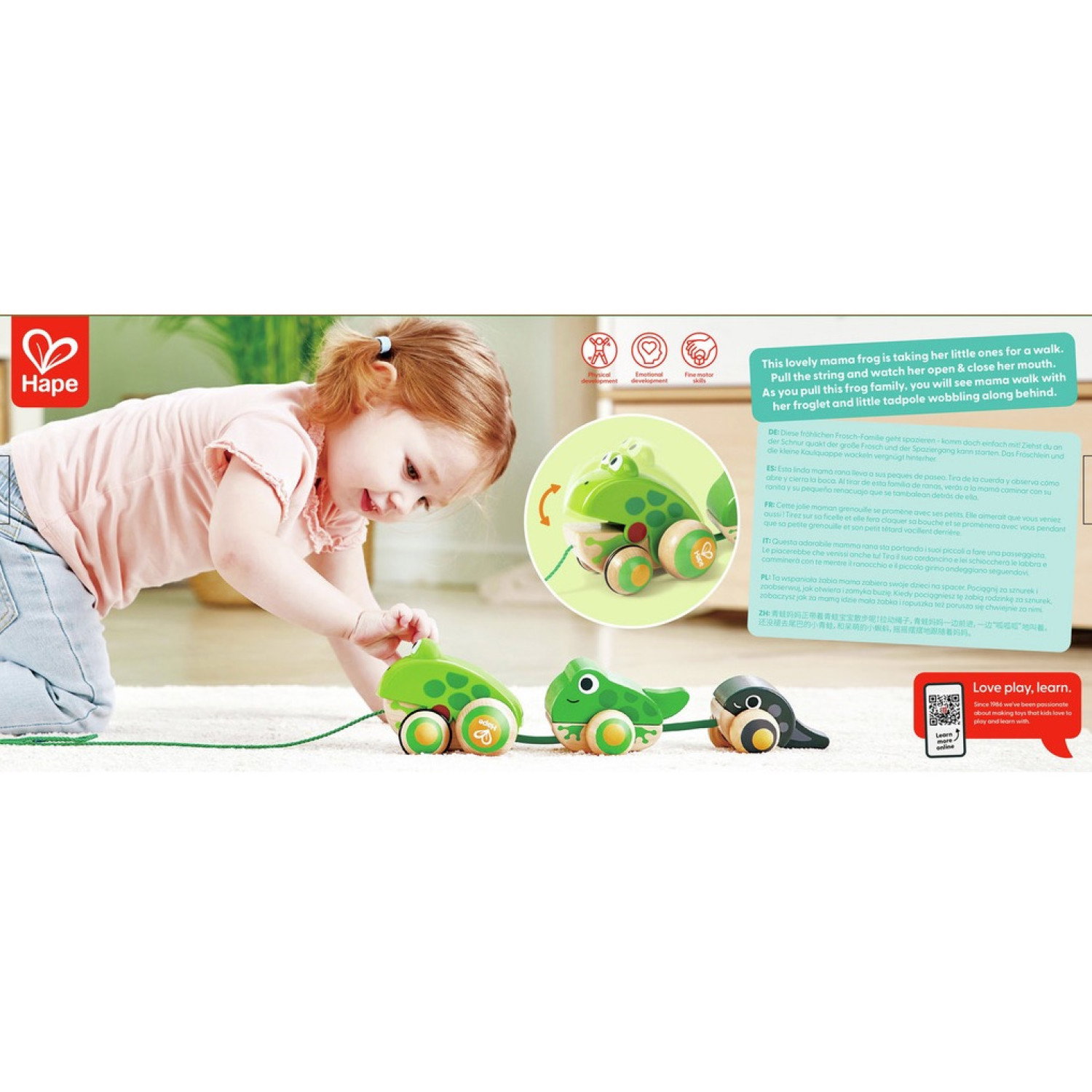 Дървена играчка за дърпане Семейство Жабки, Hape