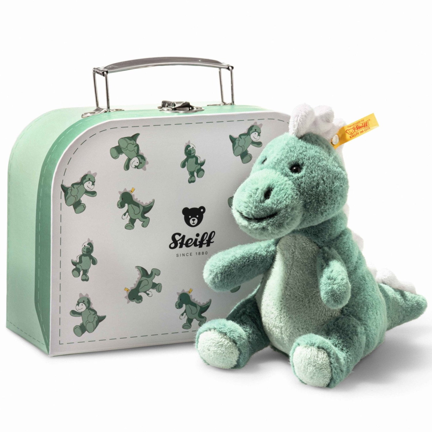 Joshi baby T-Rex in suitcase