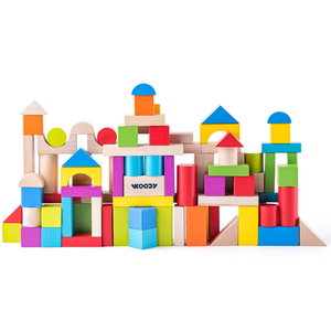 Дървен цветен конструктор в кофа, 100 части