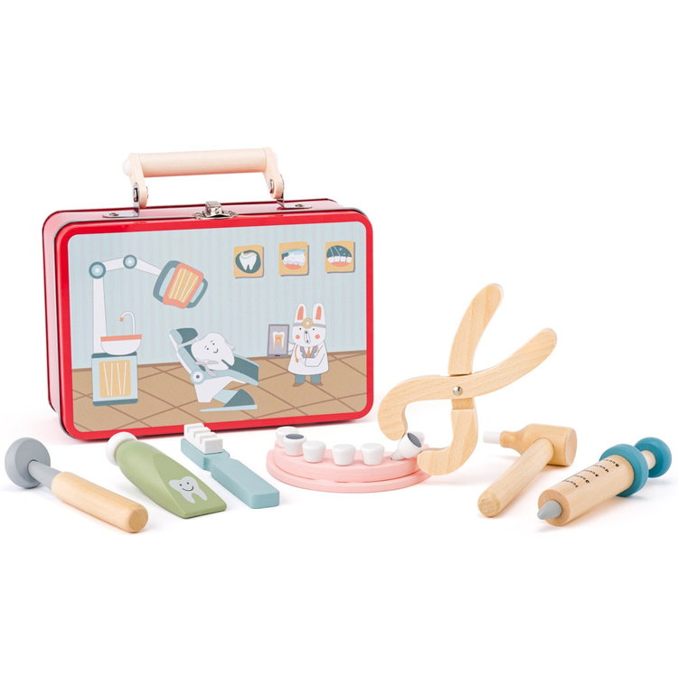 Дървен зъболекарски комплект в метално куфарче