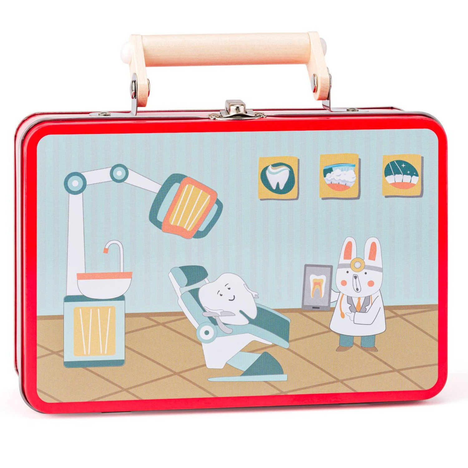 Дървен зъболекарски комплект в метално куфарче