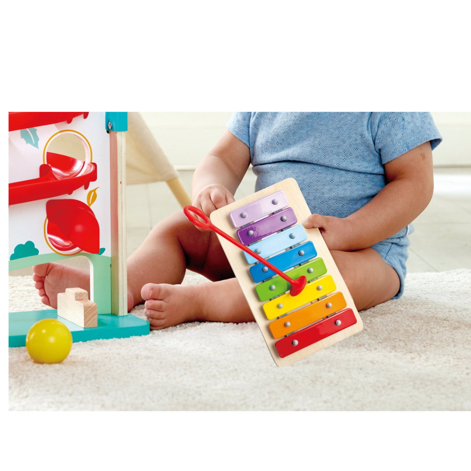 Дървена музикална писта с топчета и ксилифон, Hape