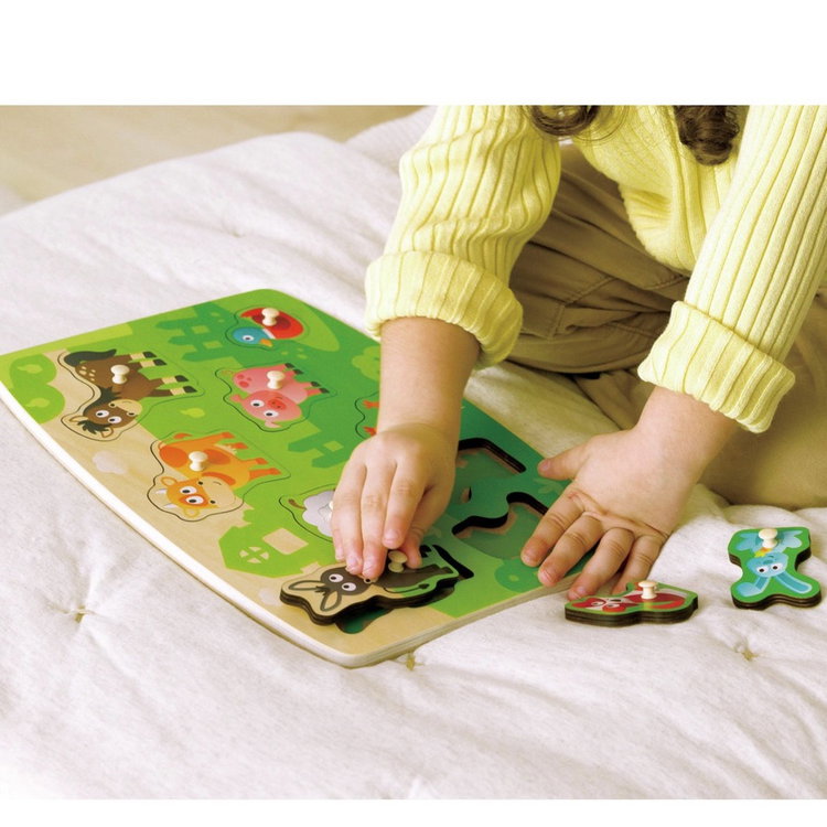 Дървен пъзел с дръжки Домашни животни, Hape