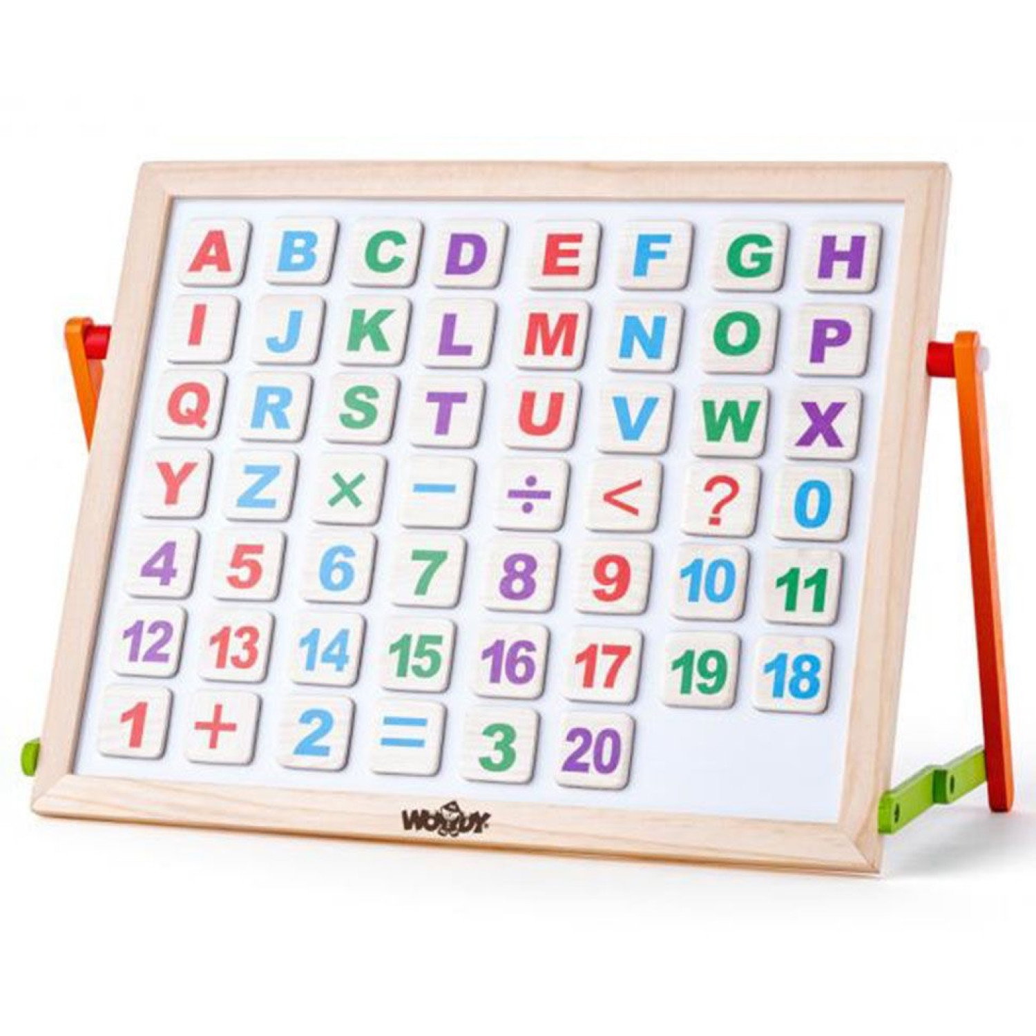 Дървена двустранна настолна магнитна дъска, с букви и цифри