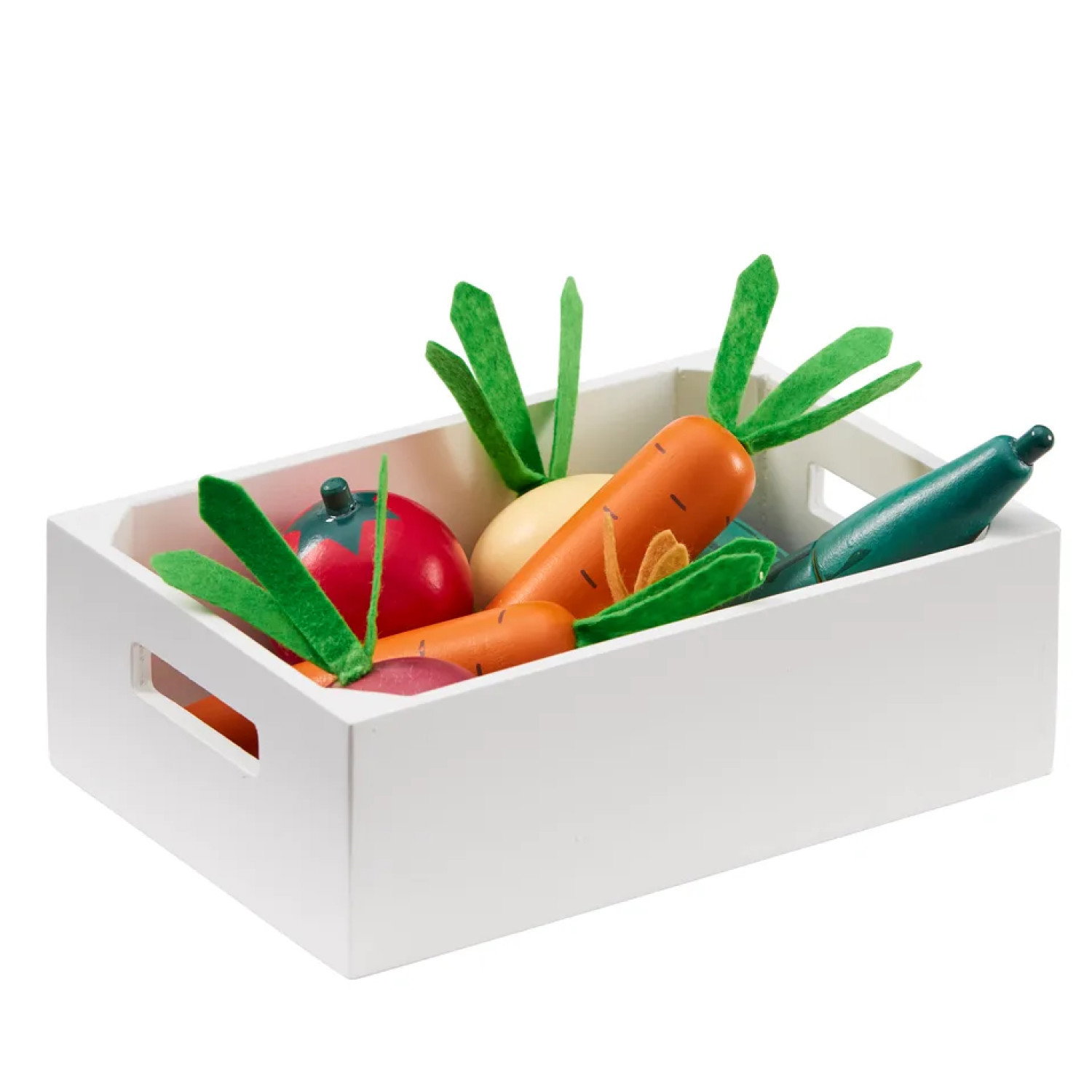 Дървени зеленчуци за рязане в щайга