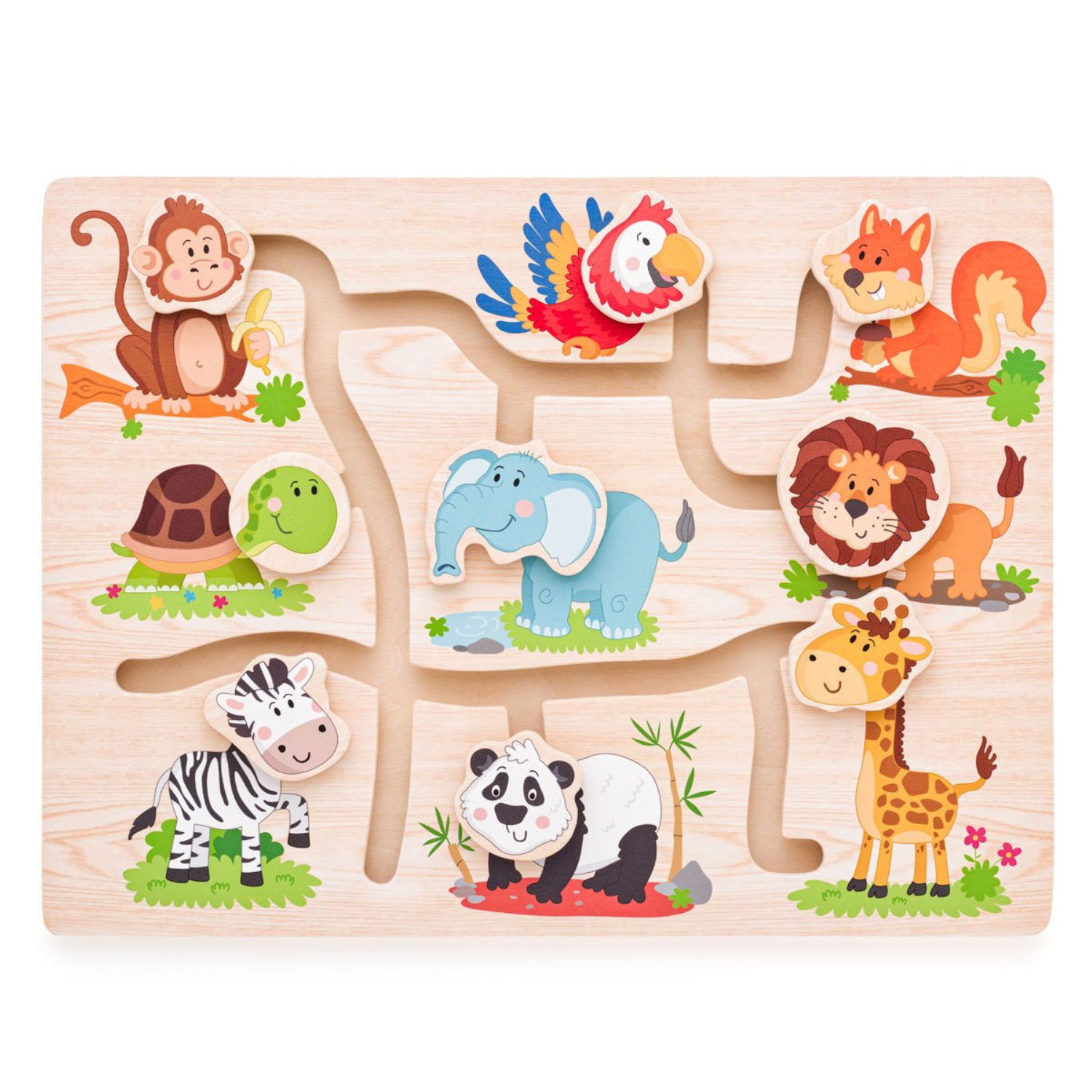 Дървен пъзел-лабиринт Животни