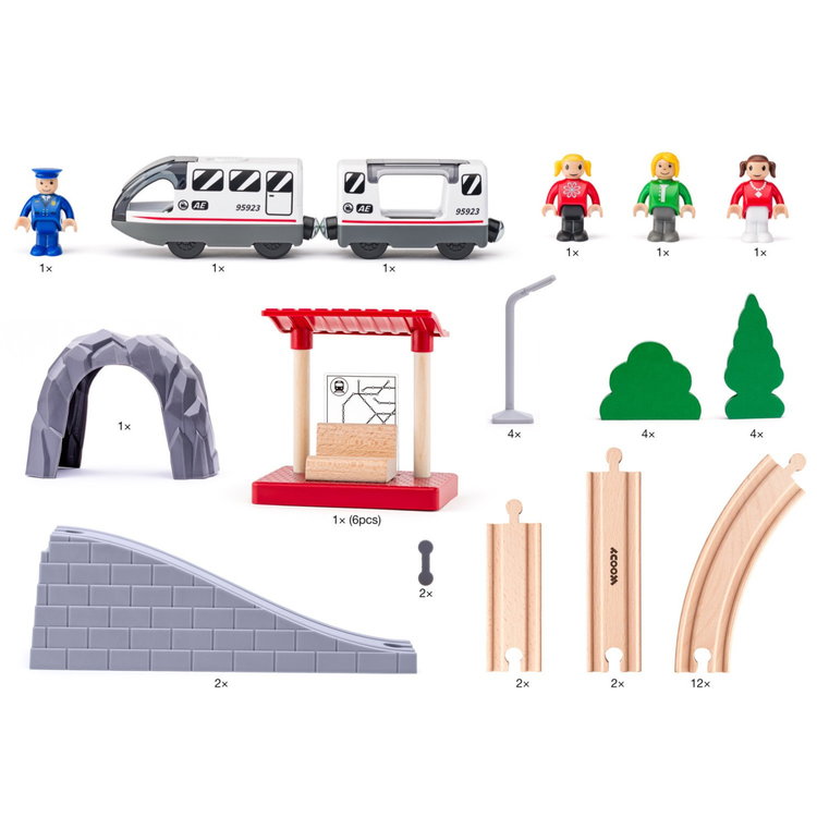 Комплект влакче с електрически локомотив и аксесоари, 44 части