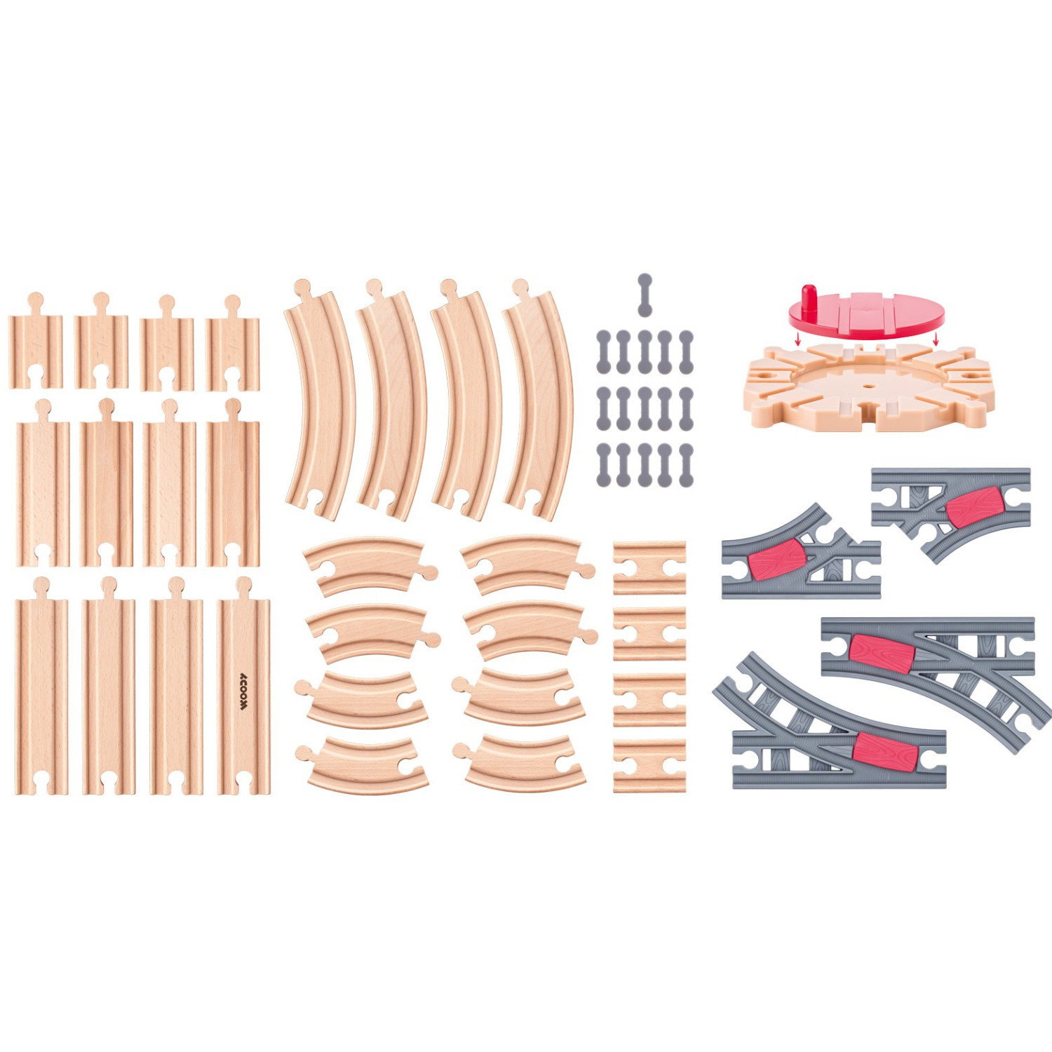 Комплект дървени релси с разклонение, 50 части