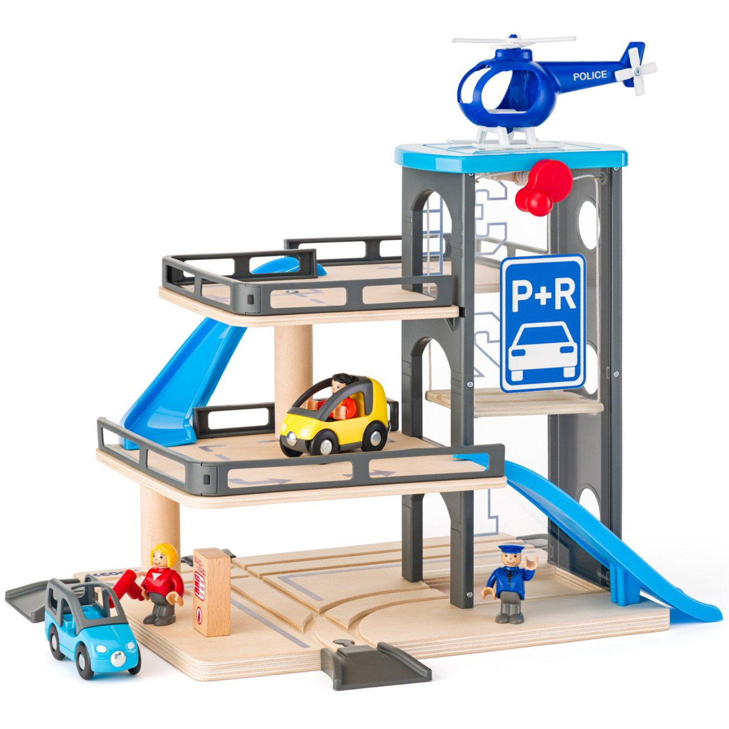 Дървен паркинг с гараж, асансьор и колички