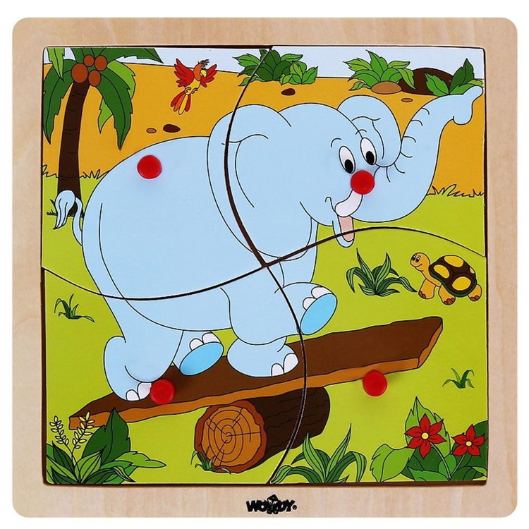 Дървен пъзел с рамка и дръжки Слонче