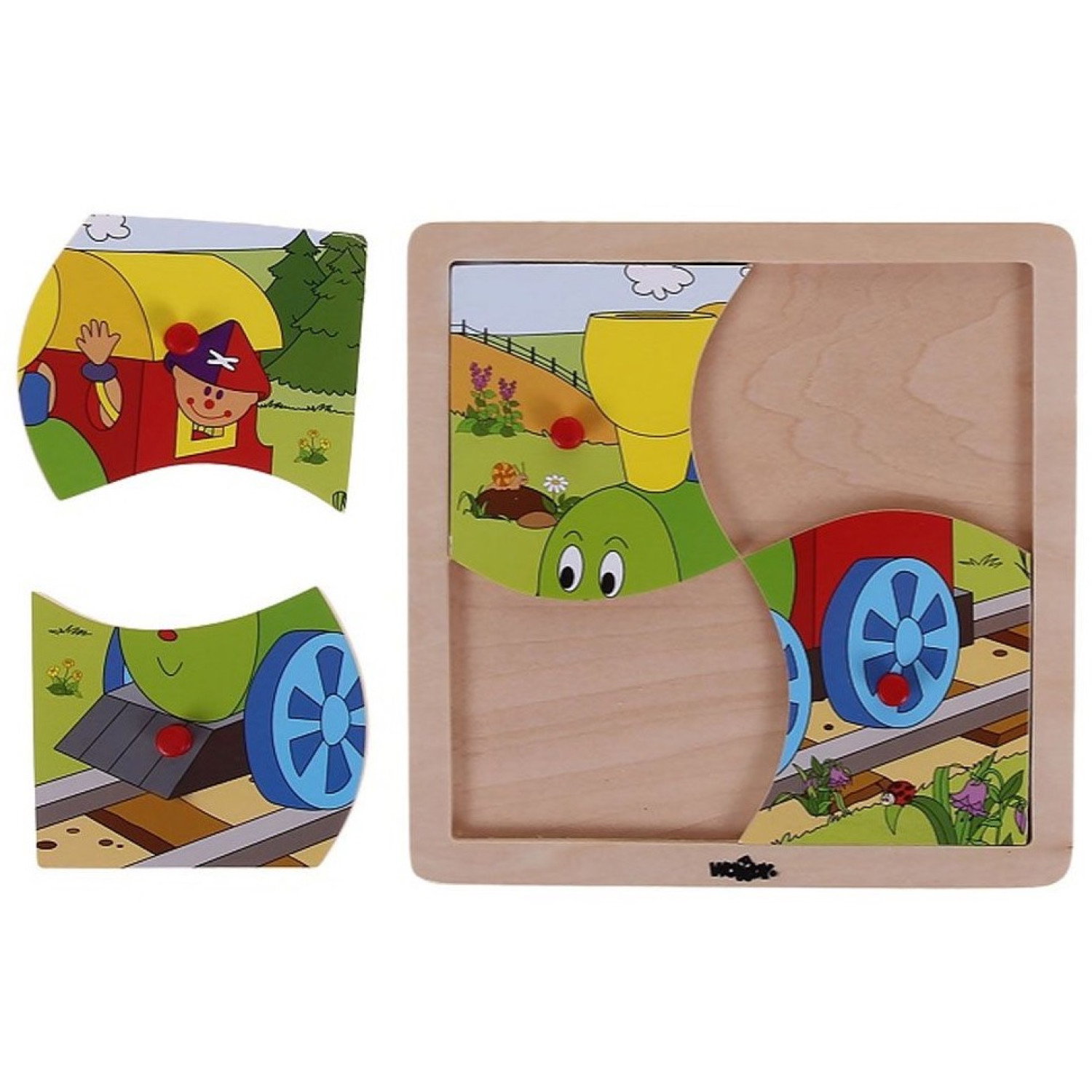 Дървен пъзел с рамка и дръжки Веселото влакче