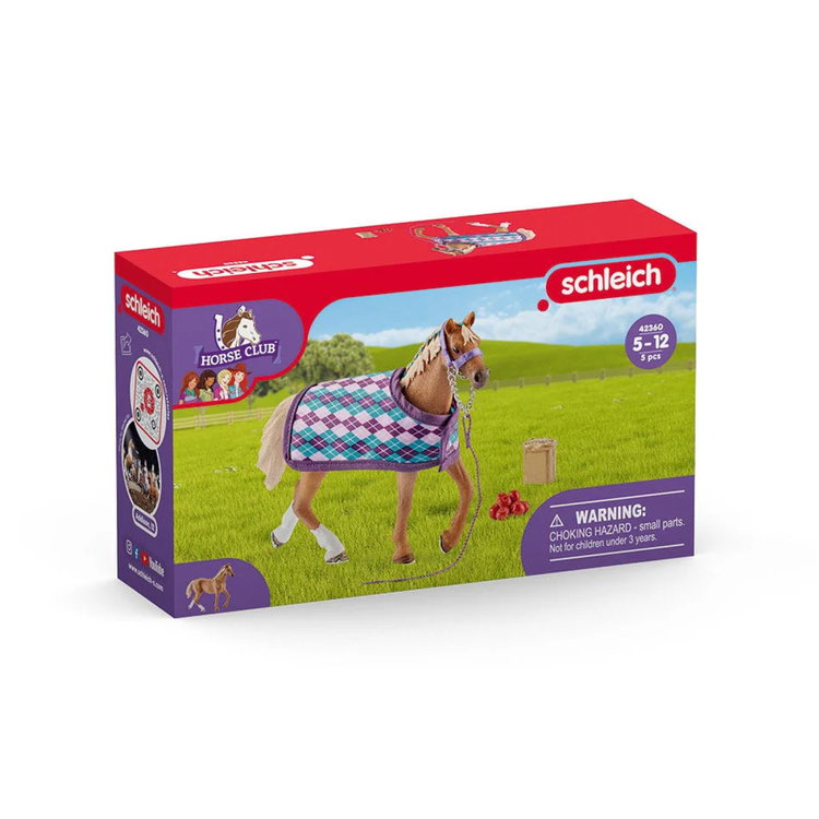 Комплект Английска чистокръвна кобила с одеяло, Schleich