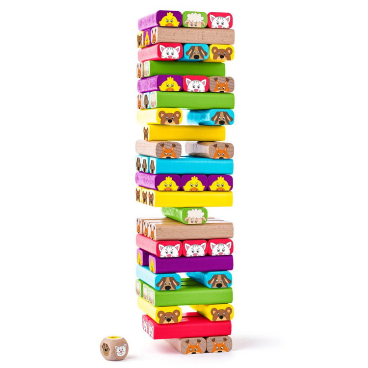 Дървена цветна кула Дженга - Животни