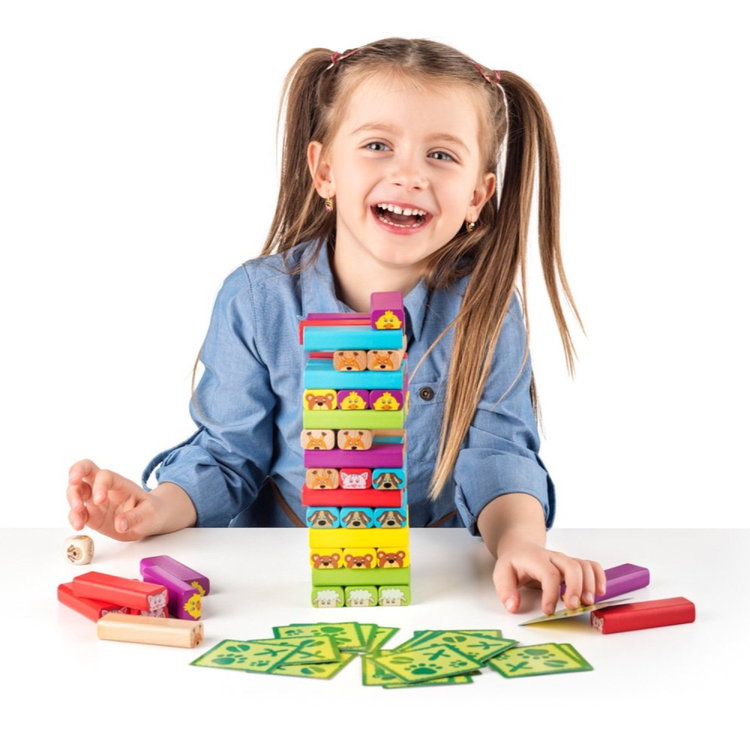 Дървена цветна кула Дженга - Животни