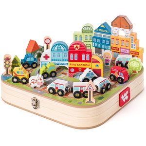 Дървен конструктор в кутия Градът, 57 части