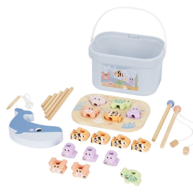 Дървена игра за развитие на моторика Рибки 5в1