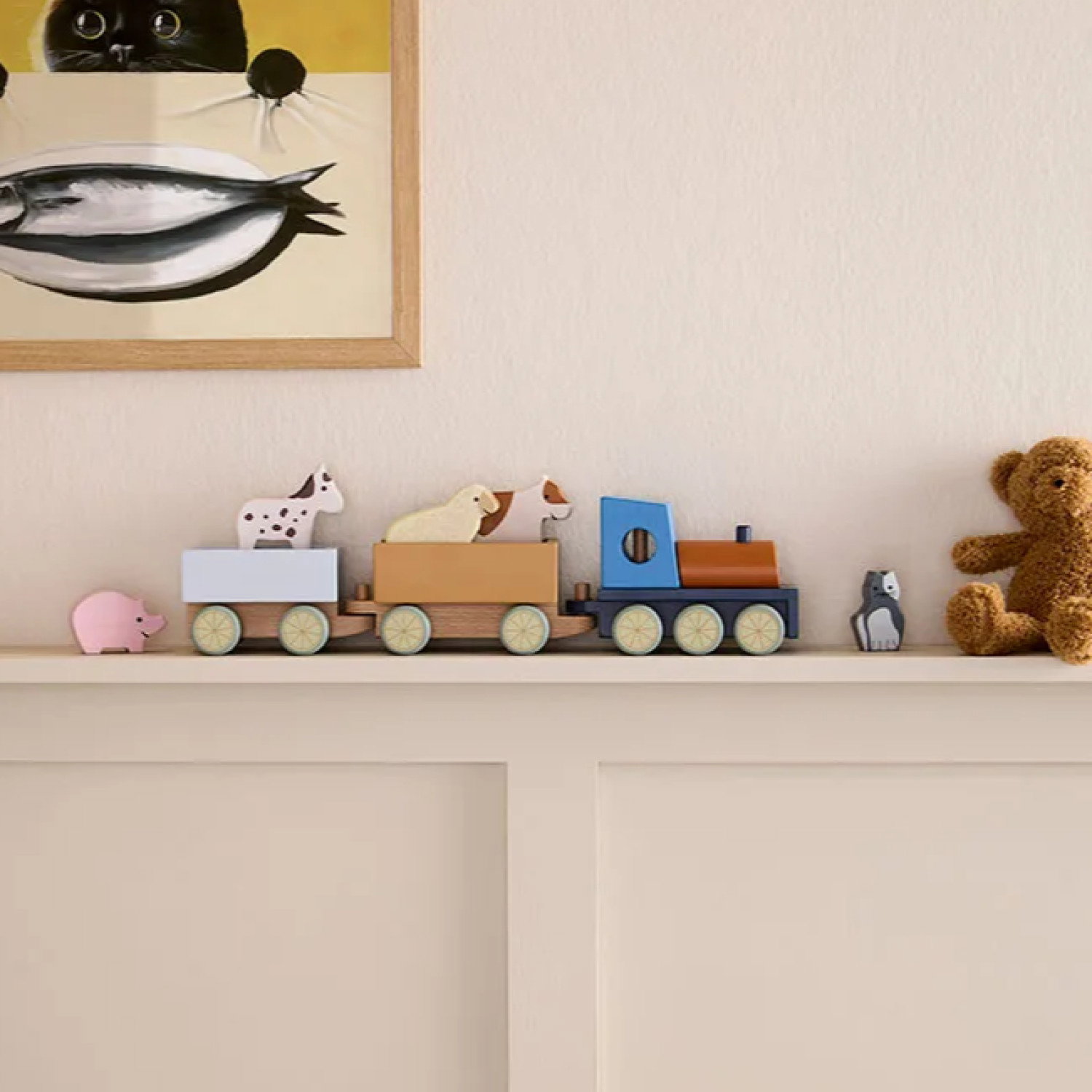 Дървено влакче с животни от фермата