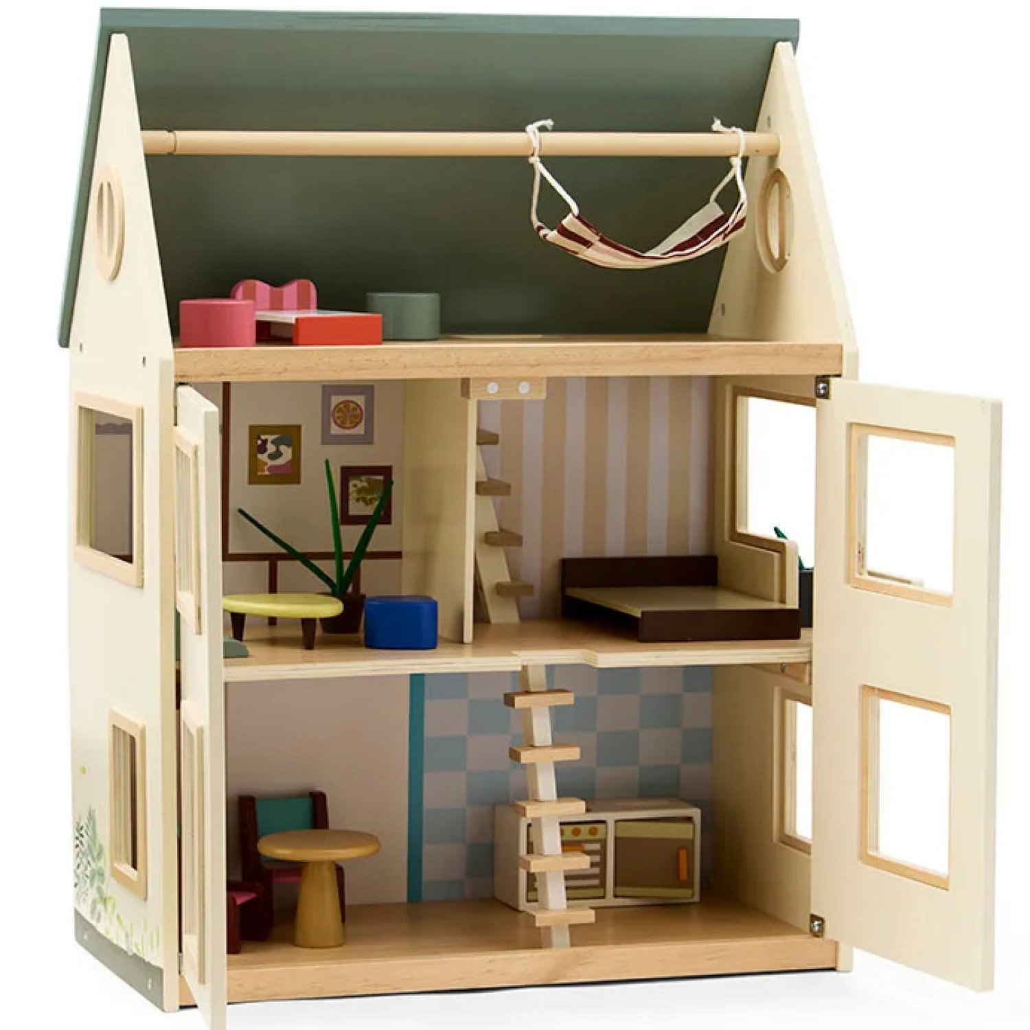 Дървена къща за кукли с мебели