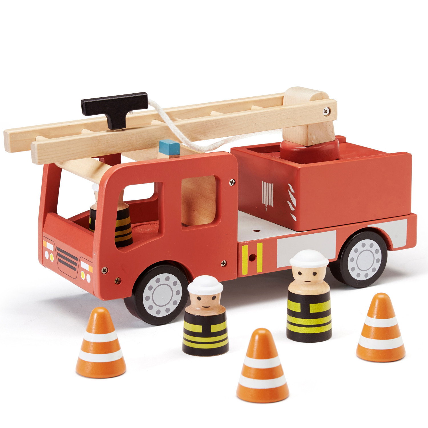 Дървена пожарна кола с фигурки