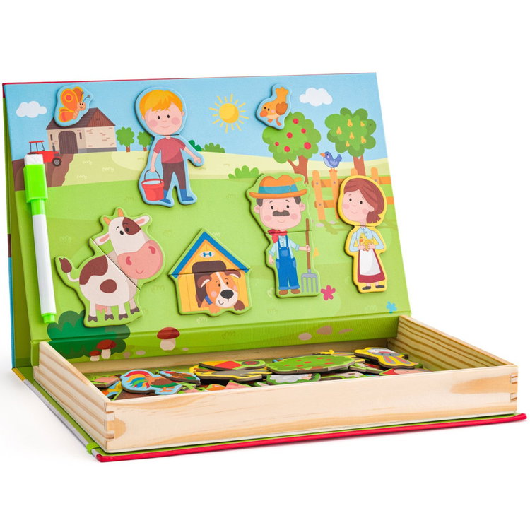 Магнитен пъзел в дървена кутия Ферма