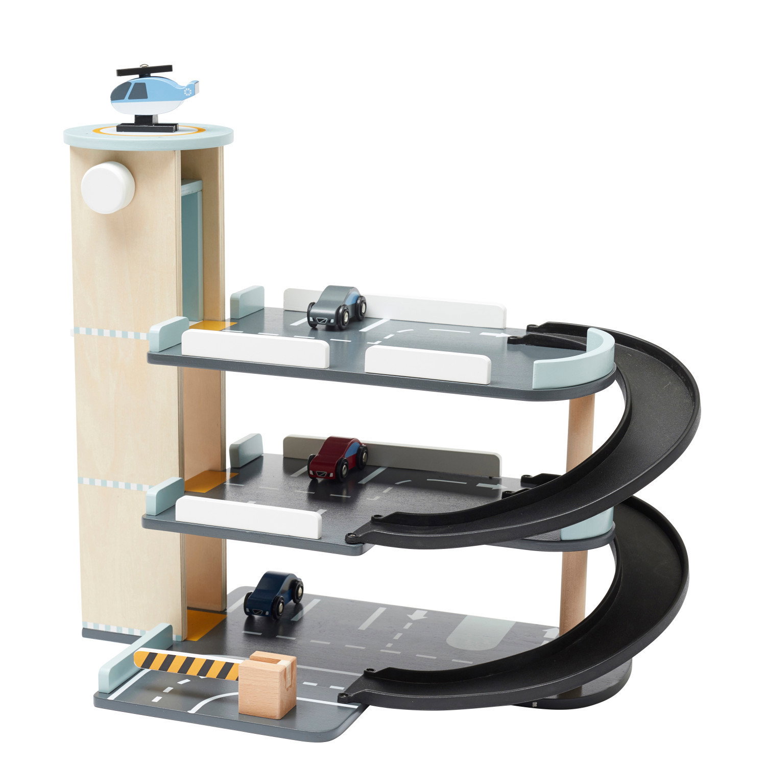 Дървен гараж с коли и хеликоптер