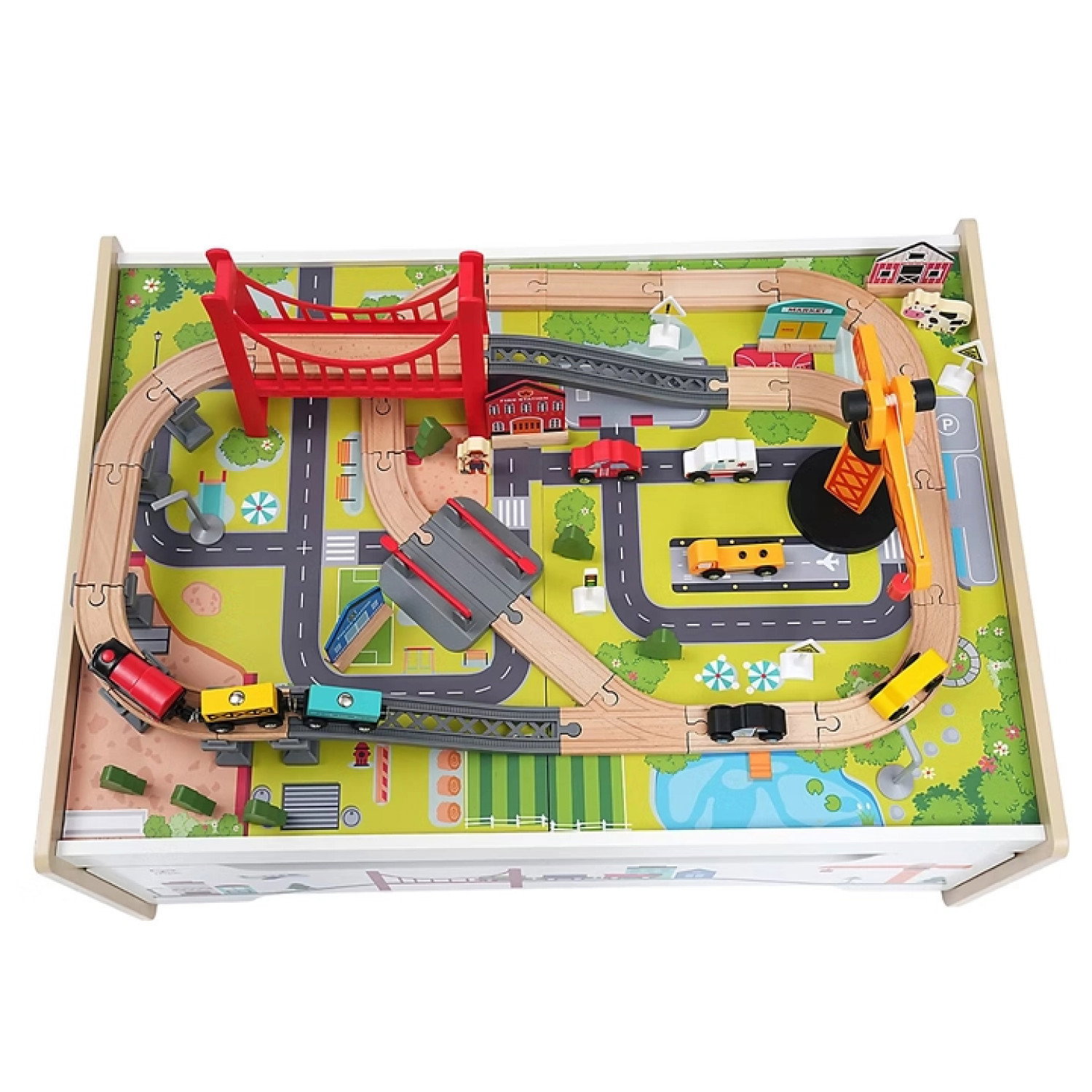 Железопътен комплект с маса, Hape