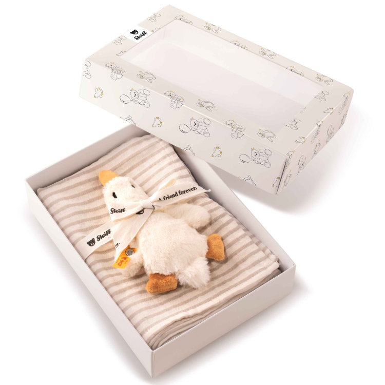 Gilda goose grip toy with rattle and burp cloth gift set